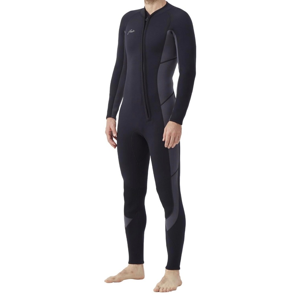Hevto Wetsuit Mens L Black Good 3/2mm Neoprene Front Zip Full Body Suit